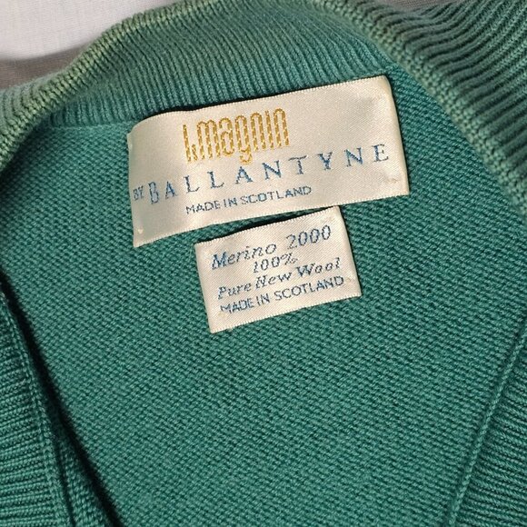 l. Magnin by Ballantyne Button Up Cardigan Sweater Women Size M Green Pure Wool - Picture 4 of 14
